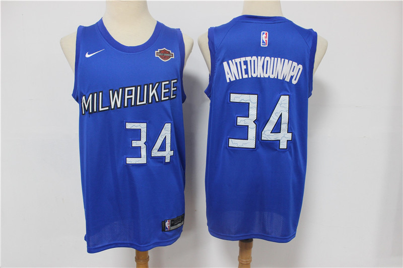 Men Milwaukee Bucks #34 Antetokounmpo Blue Nike Game NBA Jerseys